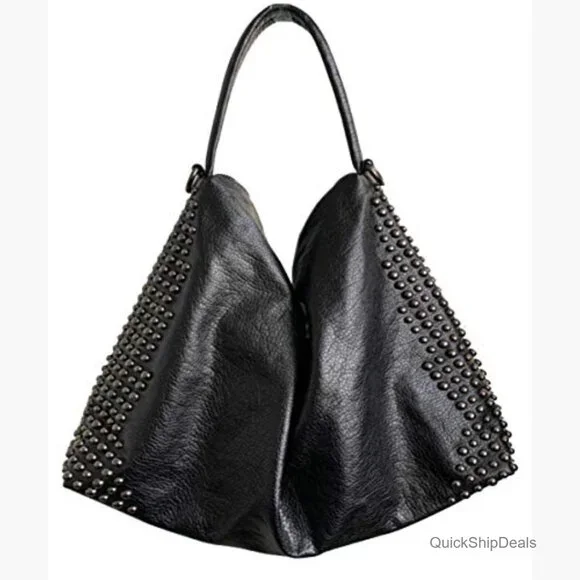 Soft Washed PU Leather Skull Chain Gothic Shoulder Bag Tote Satchel